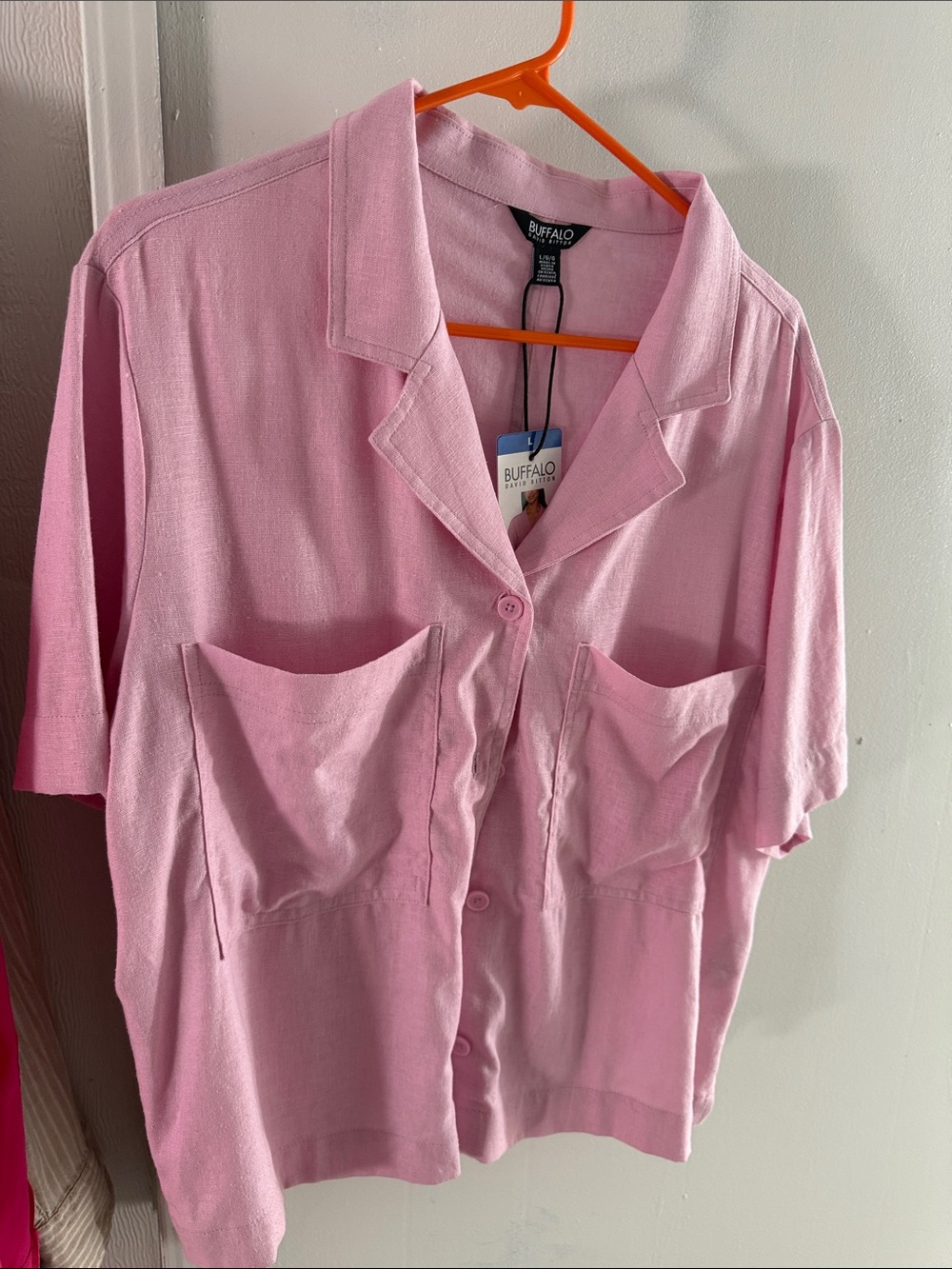 Buffalo David Bitton Light Pink Short Sleeve Camp Shirt with Front Pockets NWT